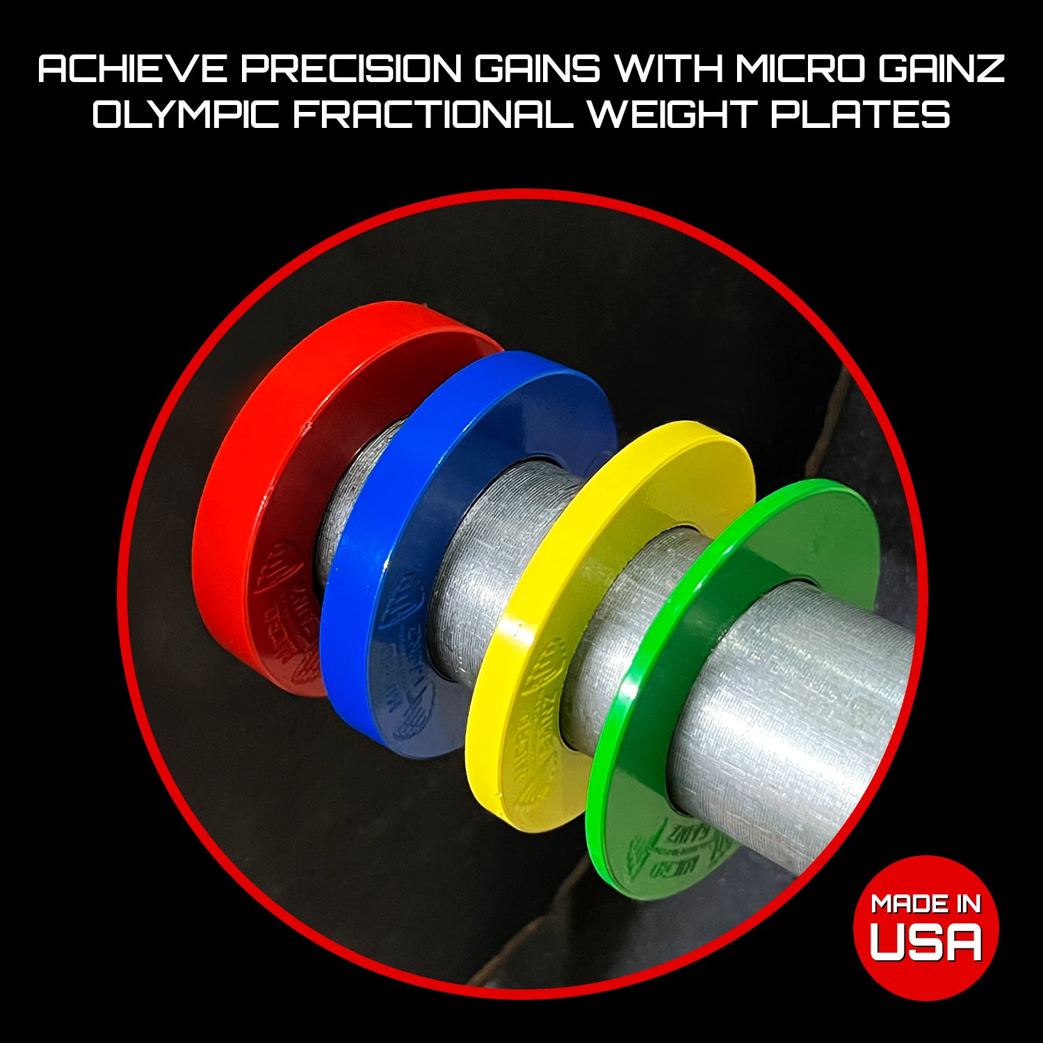 Micro Gainz Olympic Size Fractional Weight Plates Set of 8 Plates .25LB-1LB w/ Bag