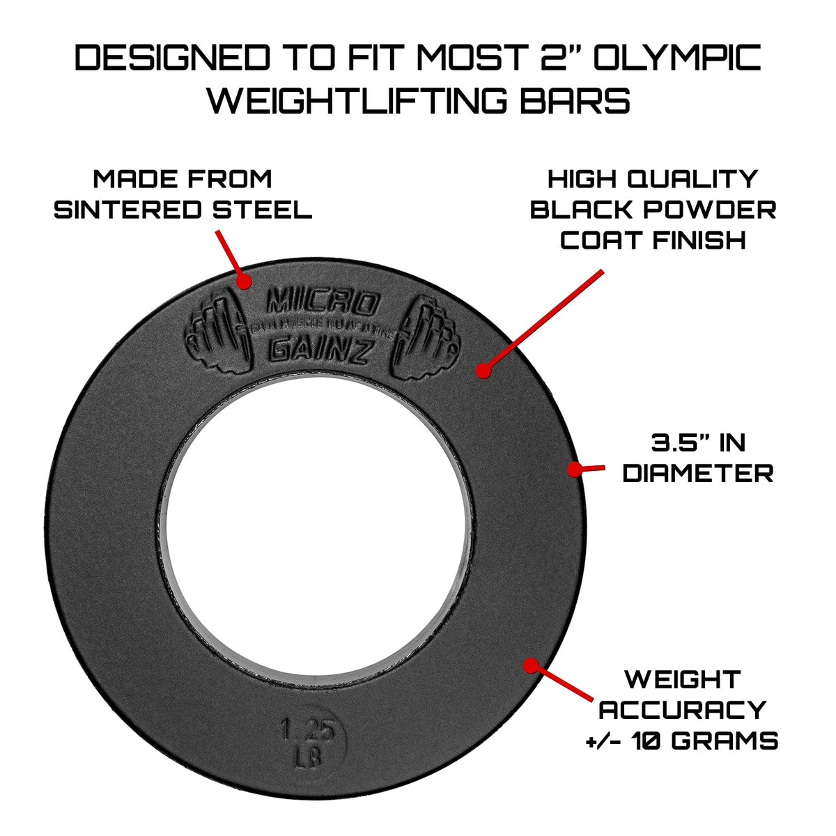 Micro Gainz Olympic Size Fractional Weight Plates Pair of 1.25LB Plates(BLEMISHED SET)