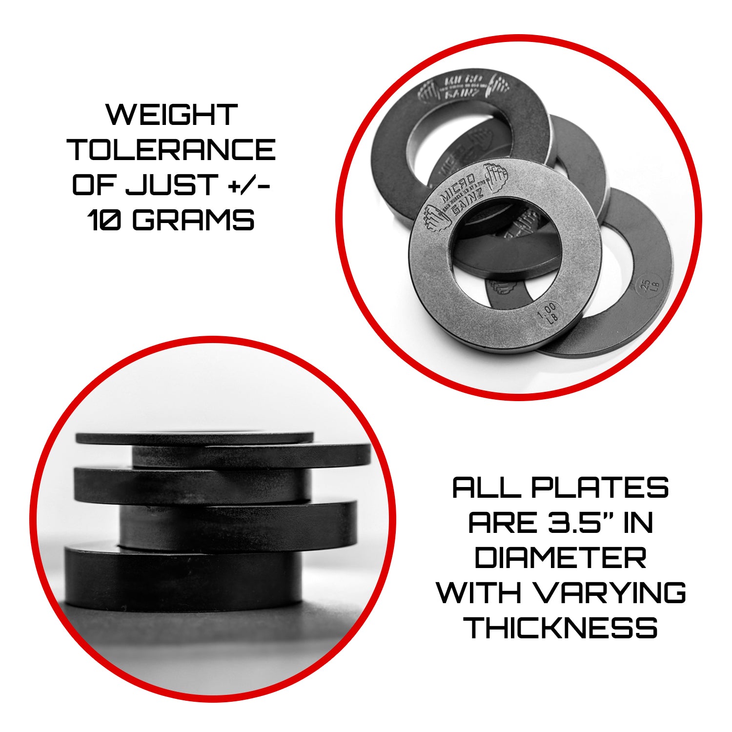Micro Gainz Olympic Size Fractional Weight Plates Set of 8-.50lb Plates w/ Bag
