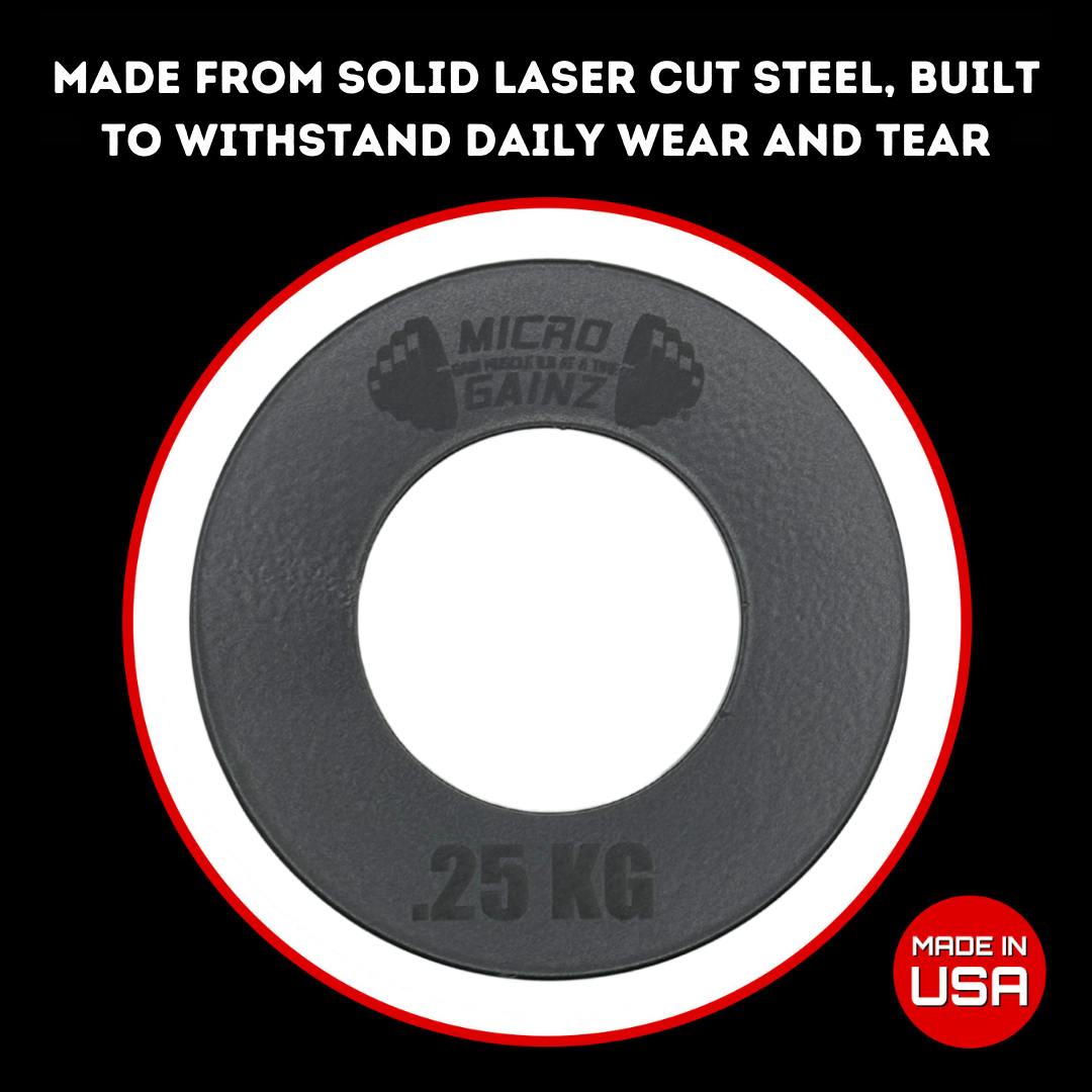 Micro Gainz Olympic Size Kilogram Fractional Steel Weight Plates .25KG Plates: Set of 2 (BLEMISHED SET)