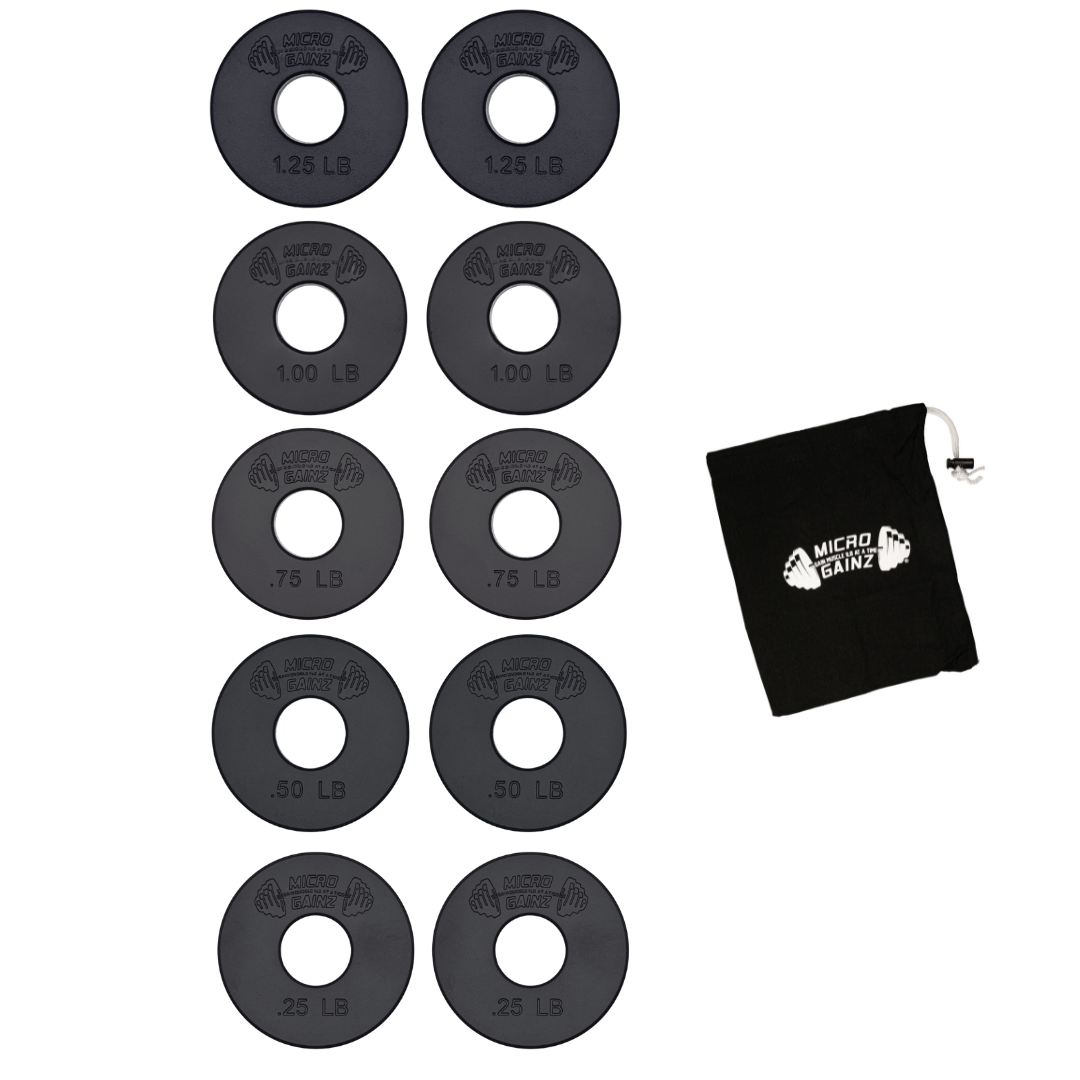 Micro Gainz Standard 1-Inch Center Hole Fractional Weight Plates Set of 10 Plates .25LB-1.25LB w/ Bag