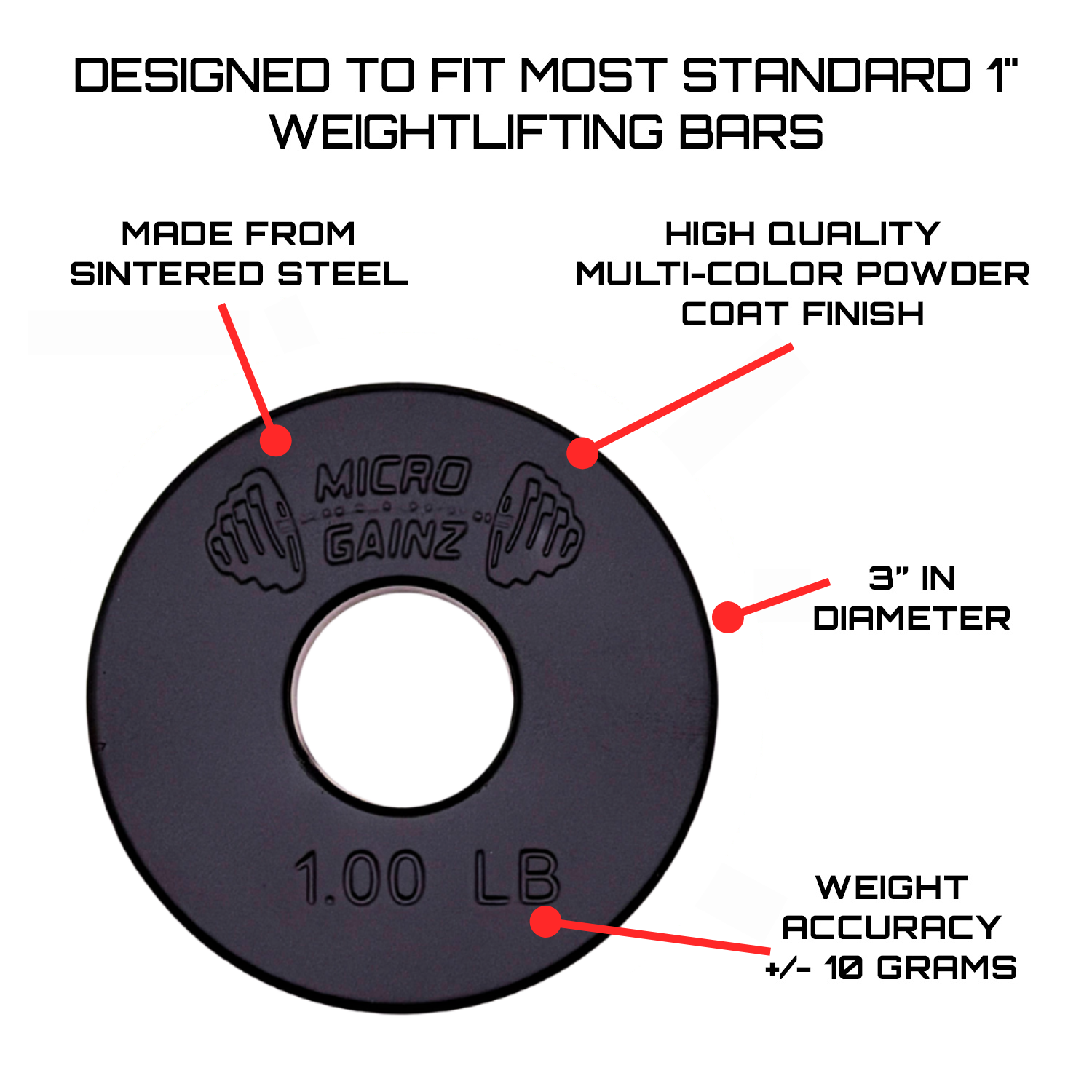 Micro Gainz Standard 1-Inch Center Hole Fractional Weight Plates Pair of 1LB Plates