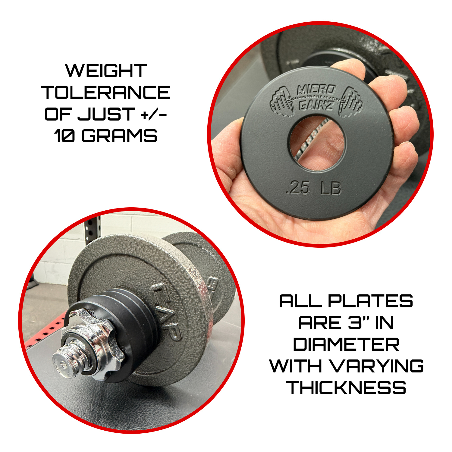 Micro Gainz Standard 1-Inch Center Hole Fractional Weight Plates Pair of .25LB Plates