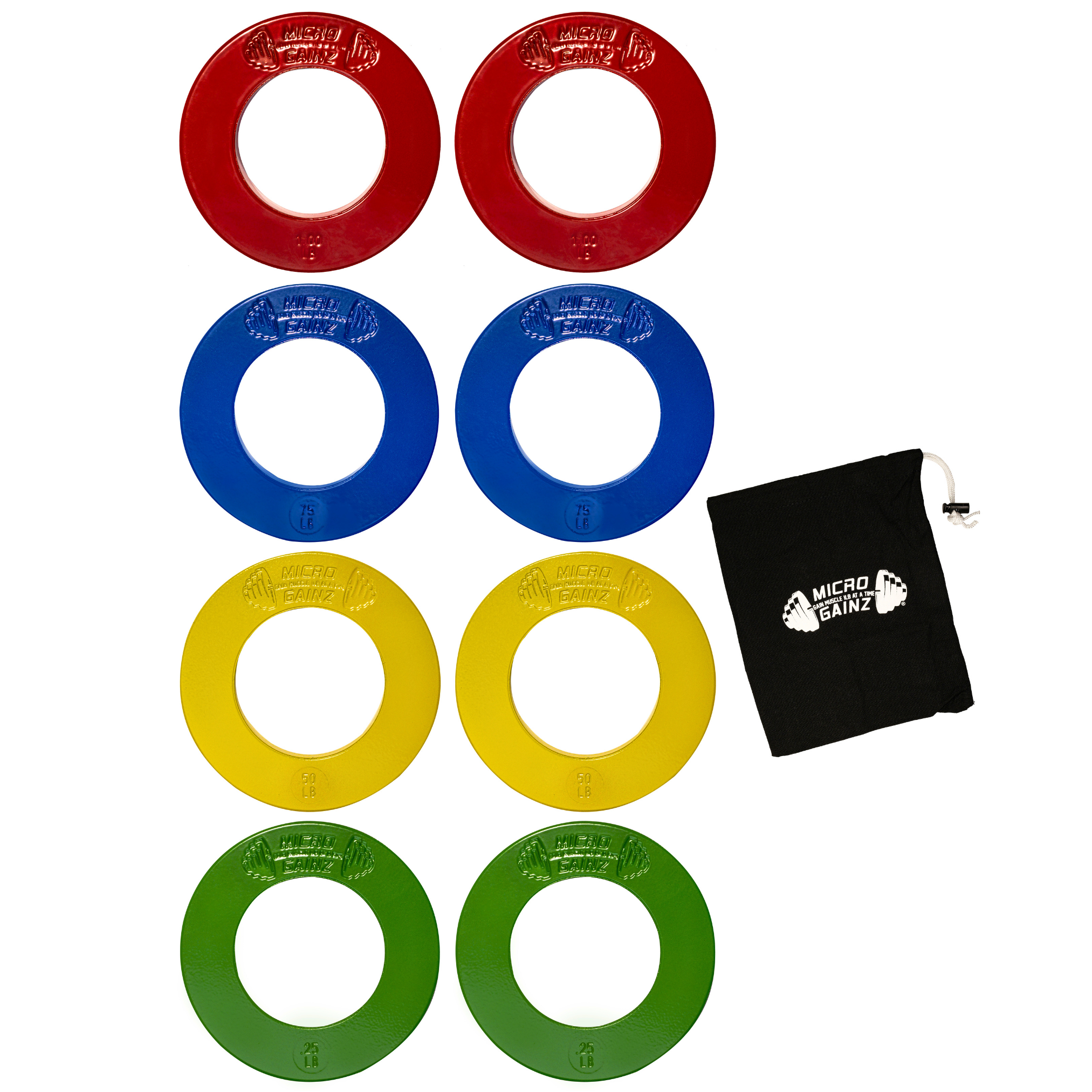 Micro Gainz Olympic Size Fractional Weight Plates Set of 8 Plates .25LB-1LB w/ Bag