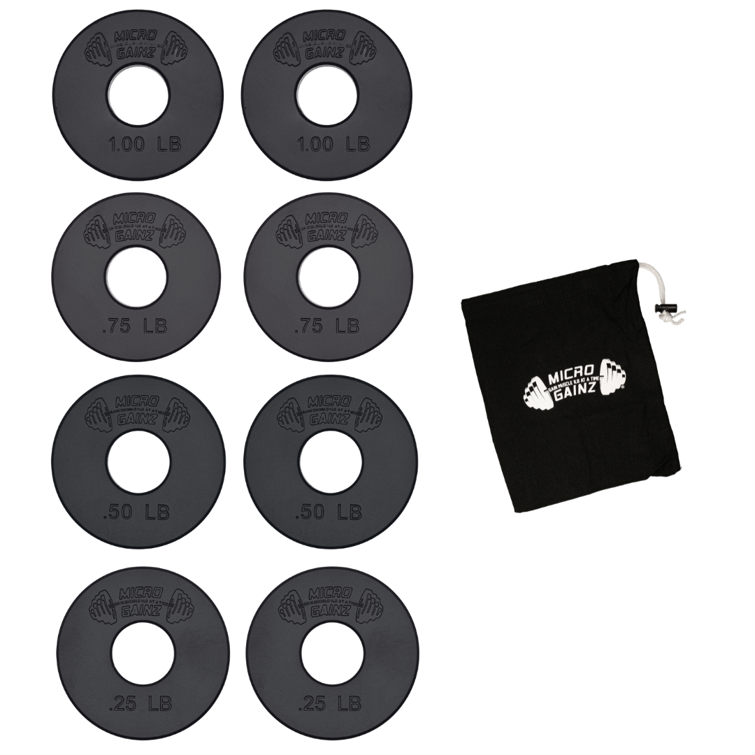 Micro Gainz Standard 1-Inch Center Hole Fractional Weight Plates Set of 8 Plates .25LB-1LB  w/ Bag