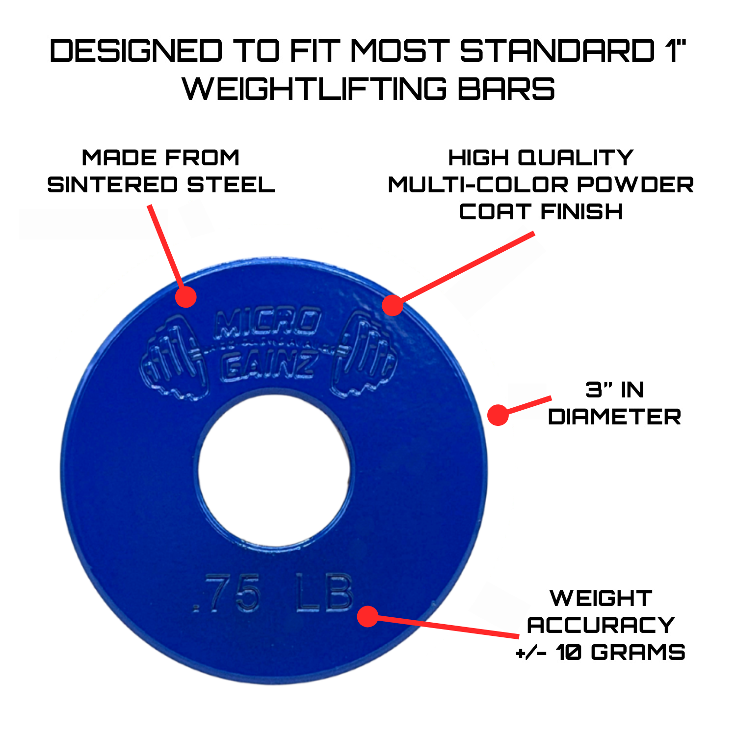 Micro Gainz Standard 1-Inch Center Hole Fractional Weight Plates Pair of .75LB Plates