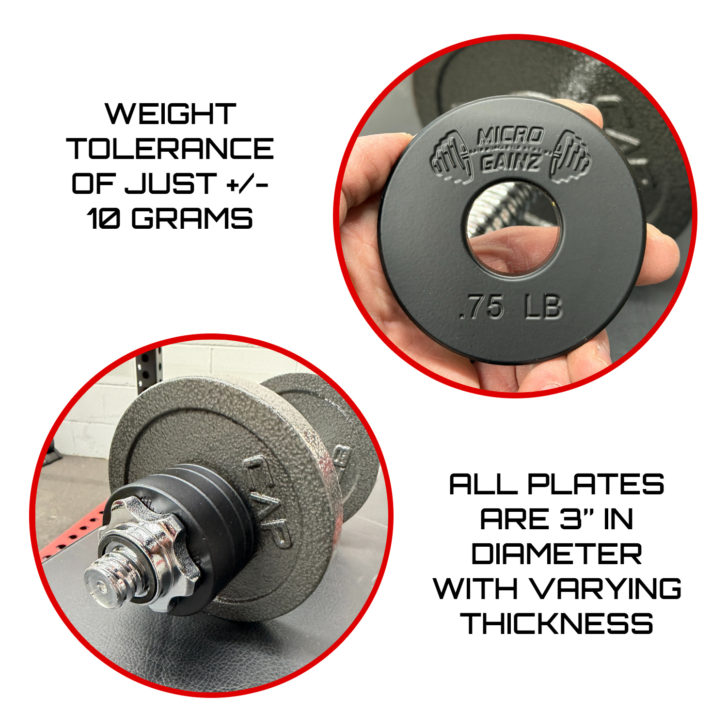 Micro Gainz Standard 1-Inch Center Hole Fractional Weight Plates Pair of .75LB Plates